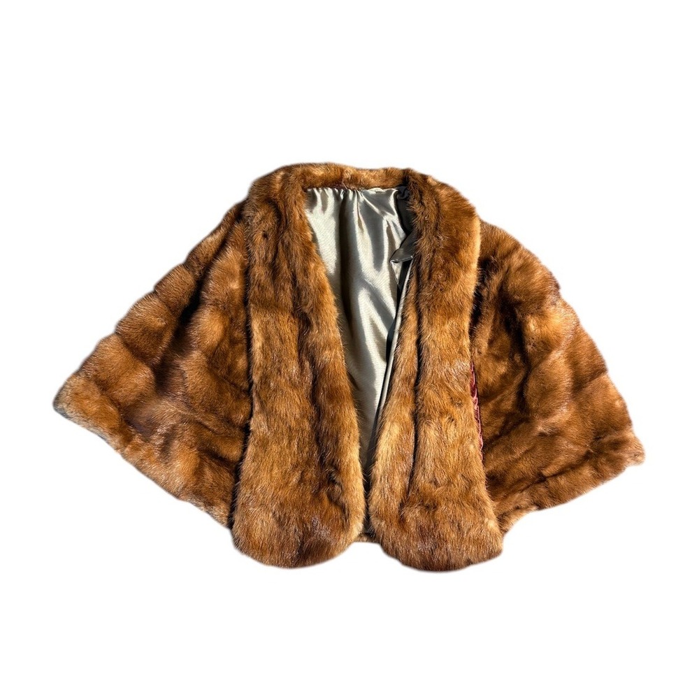 Vintage1950s 1960s Honey Brown Real Mink Fur Stole Party Winter Coat 20" Long